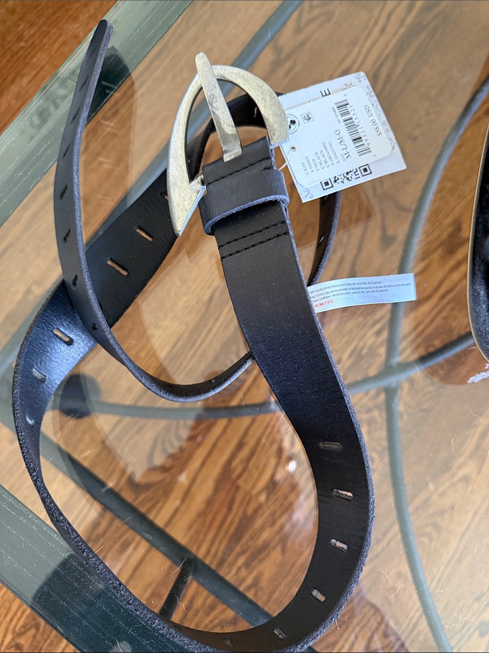 Free People Black Leather Belt with Aged Silver Buckle